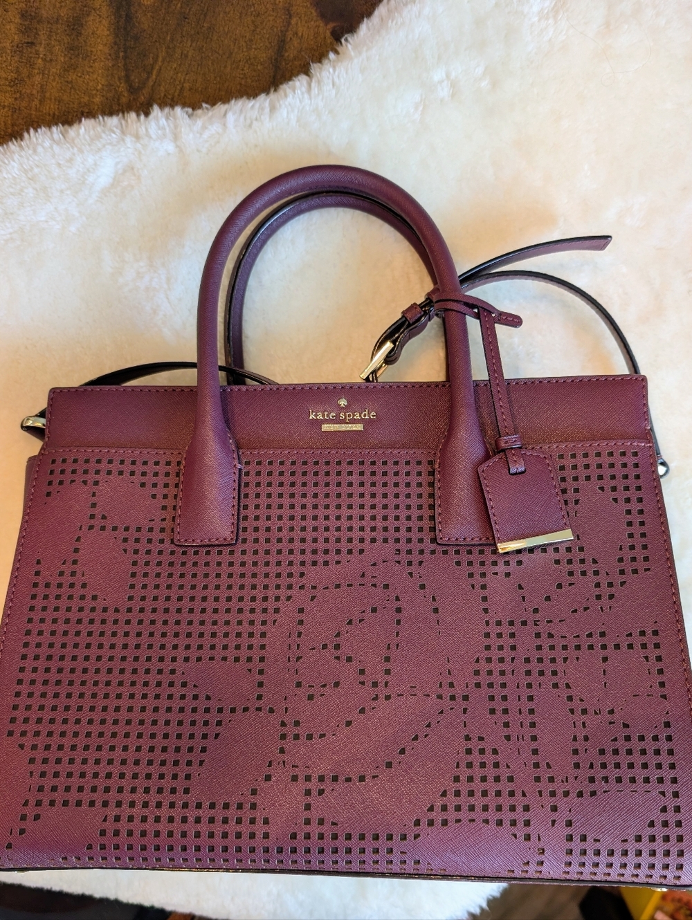 Kate Spade Cameron Street Perforated Candace Satchel Plum Burgundy Crossbody